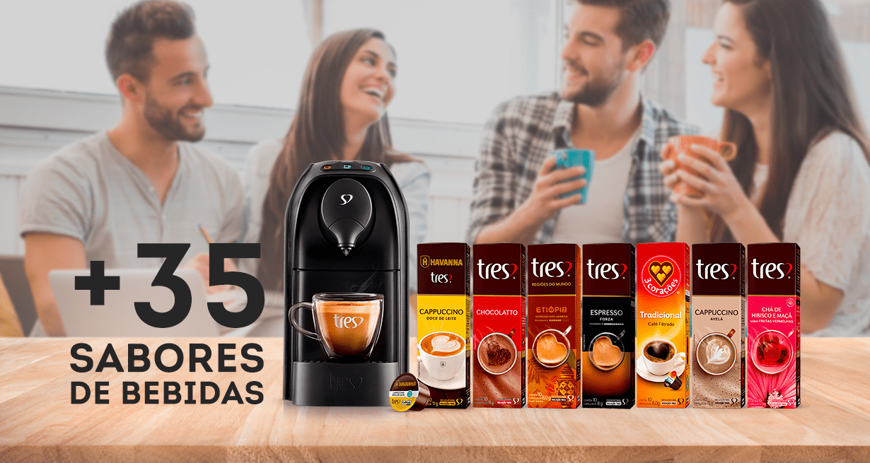 Cafeteira TRES e produtos da 3 Corações